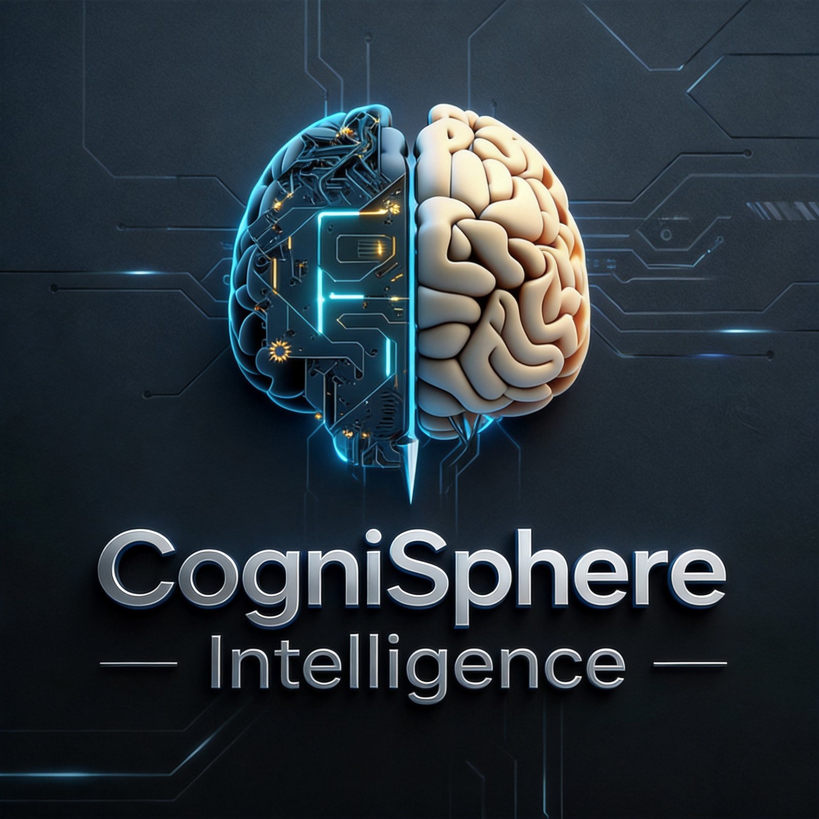 CogniSphere Intelligence emblem — half circuitry, half brain
